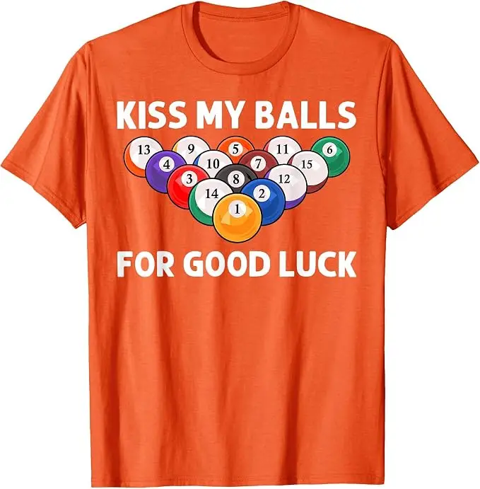 Lustiges Billard-Kunstwerk für Männer und Jungen, Billardliebhaber, Poolspieler T-Shirt, Y2k „Kiss My Balls“ für Glück, T-Shirt mit Spruch für Billardliebhaber – Detail 6