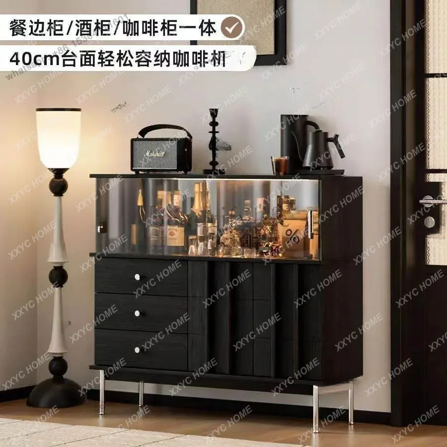 XXRetro sideboard, black medieval style light luxury, display the atmosphere of the living room, wine cabinet