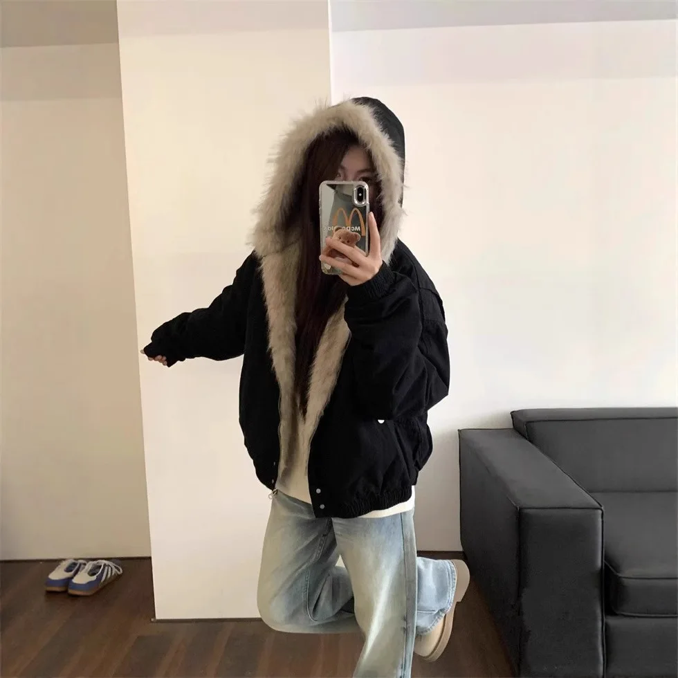 Doudoune épaisse à col en fausse fourrure pour femme, vêtements de travail d'hiver, vêtements d'extérieur pour couple, Style américain, nouveau manteau en coton pour automne et hiver