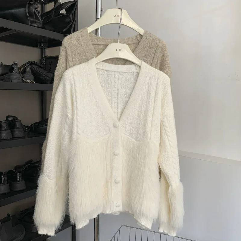 

Street Patchwork Clothing Women's Warm Casual Sweater Women's Cardigan V-neck Sweater Knitted Women's Fall And Winter Tops
