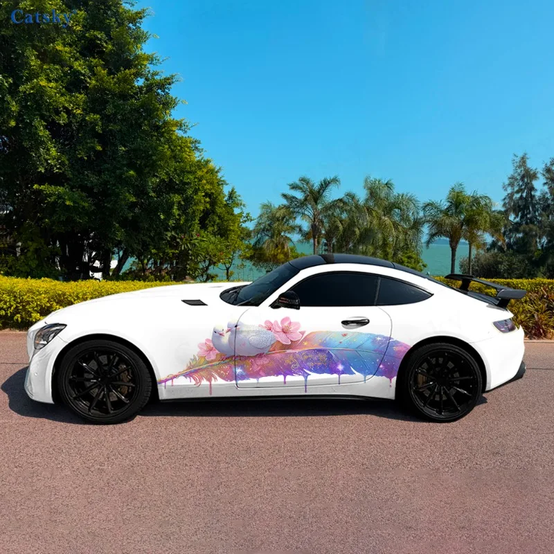 Pigeon Feather Gradient Car Vinyl Wraps Decal Self-adhesive PVC Sticker Suitable for Trucks SUV Decoration Auto Accessories Gift