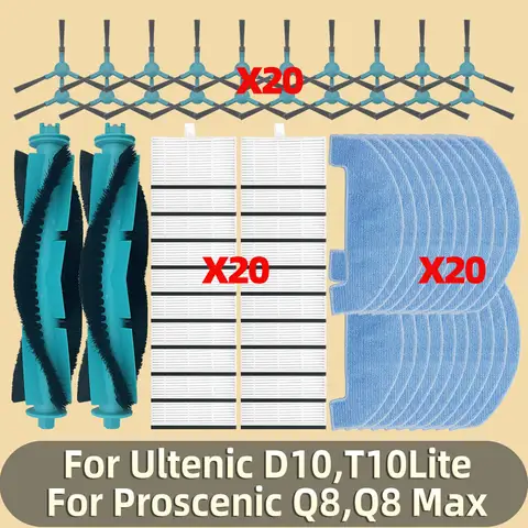 액세서리 적합 (Ultenic D10, T10Lite, Proscenic Q8, Q8 Max) 진공 로봇 메인 롤러 사이드 브러시 걸레 패드 필터 Hepa 부품