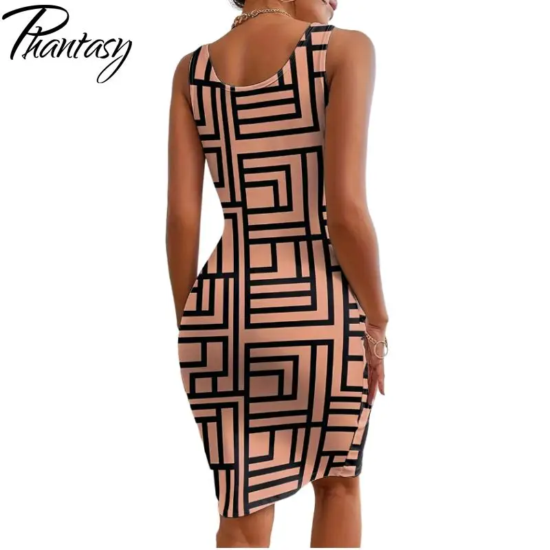 Phantasy Office Lady Sundress Women Elegant Striped Dress Skinny Casual Streetwear Square Neck Outfit Summer Female Dress Up