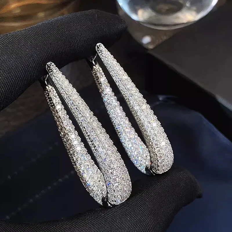 Gorgeous 925 Sterling Silver Earrings Female Fashion Party Jewelry with Bright Full Zirconia Luxury Engagement Accessories Gift