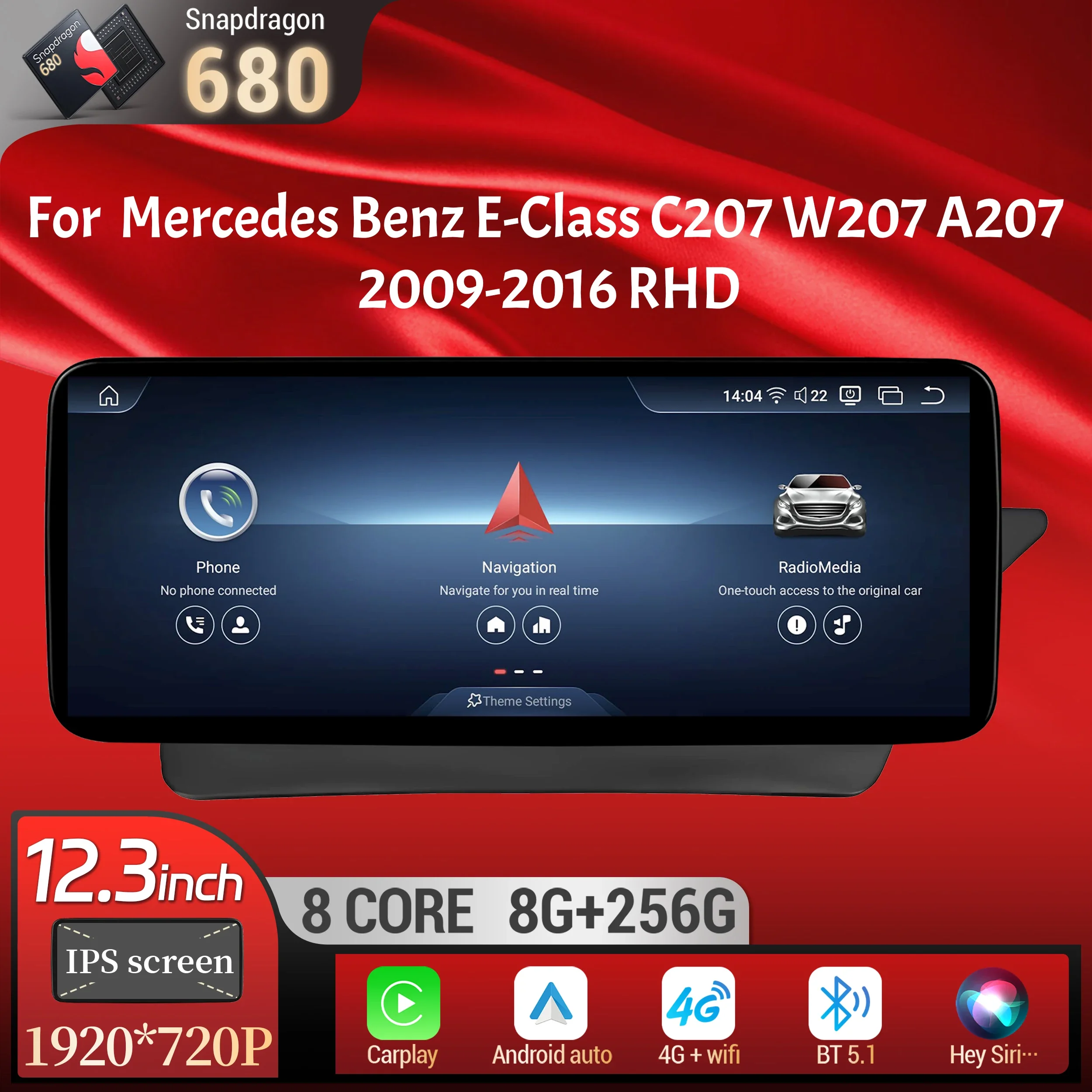 

12.3"Right Hand Drive Car Radio For Mercedes Benz E-Class C207 W207 A207 2009-2016 Android 13 BT Carplay Snapdragon 680 Screen