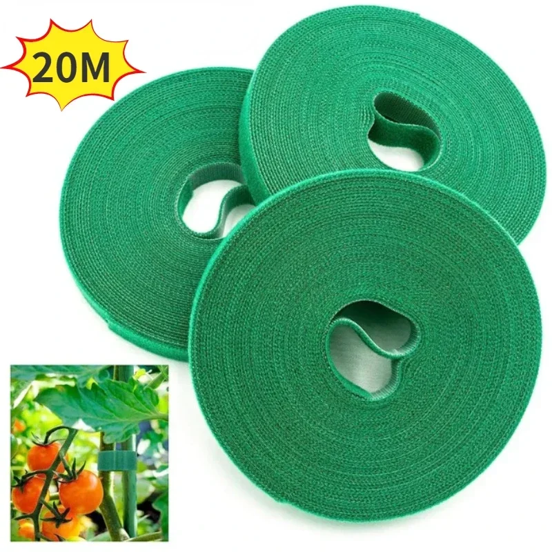 

20/2M Green Garden Twine Plant Ties Adjustable Nylon Plant Bandage Garden Hook Loop Bamboo Cane Wrap Support Garden Accessories