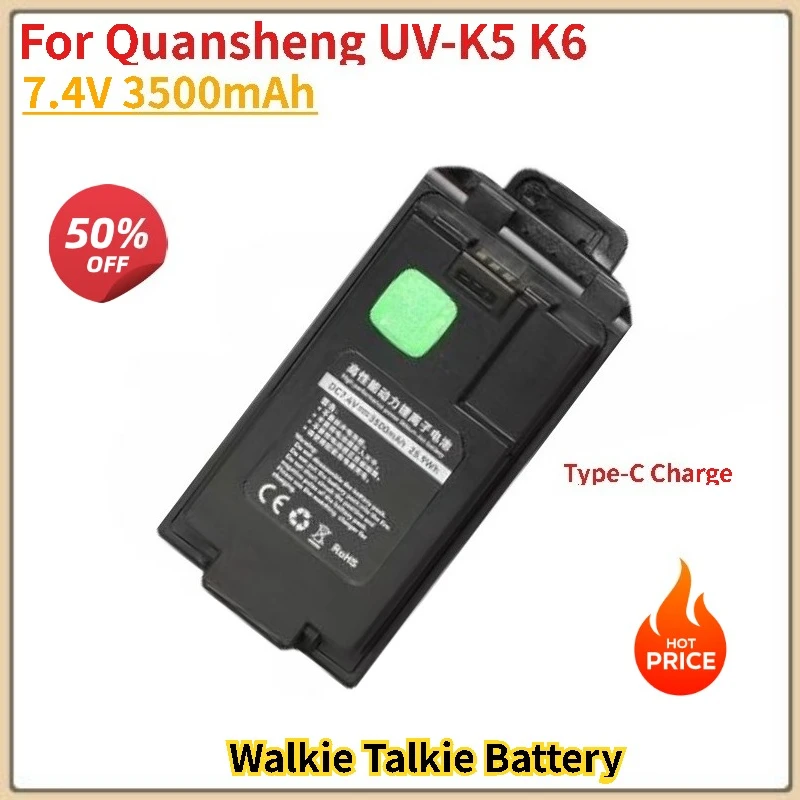 7.4V 3500mAh Type-C Charge Batterior For Quansheng UV-K5 K6 Walkie Talkie Battery Brand-New High Quality