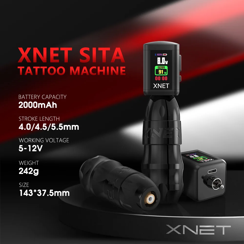 XNET Sita Rotary Tattoo Machine Short Pen with Brushless Motor Professional Tattoo Gun with RCA Cord for Tattoo Artists