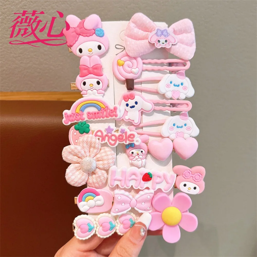 Miniso Kawaii Cute Kuromi Stretch Bow Hair Tie for Kids My Melody Double Ponytail Leather Band Hair Accessories Student Gift