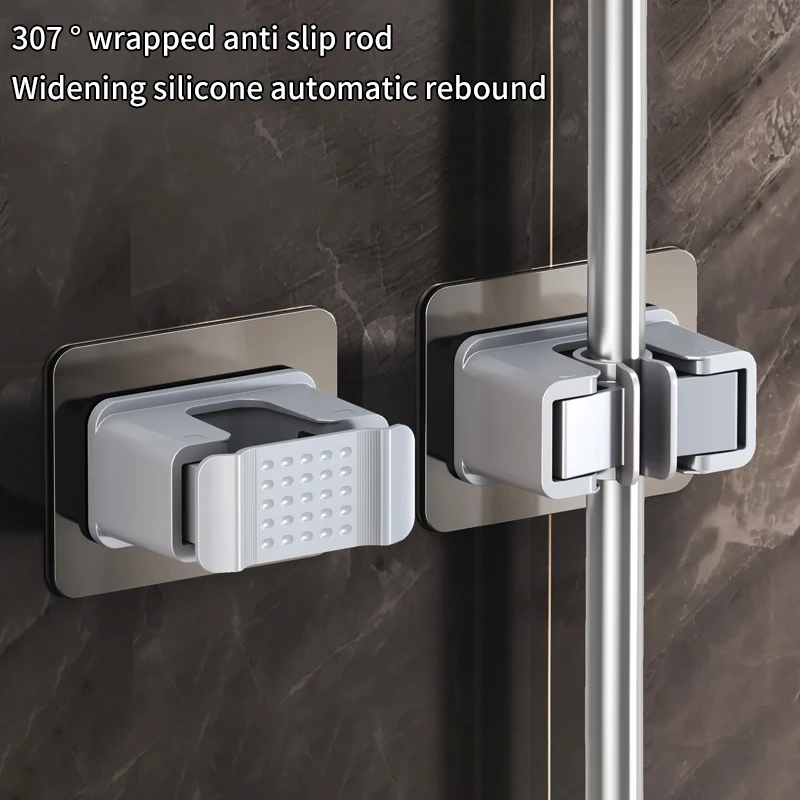 Ganchos multiusos adhesivos para colgar en la pared, soporte organizador para fregona de baño, colgador impermeable para escoba, accesorios