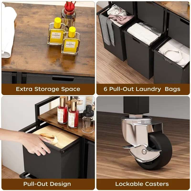 Large Rolling Laundry Basket with Wheels and Removable Sorter Bins Portable Clothing Storage Organizer with Flat Top Surface