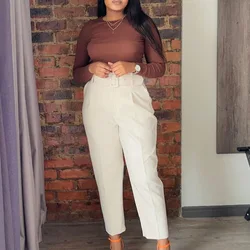 New arrival fashion sexy casual solid color high waist long pants temperament straight OL trousers plus size women clothing