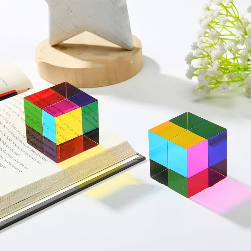 40mm Color Cube Crystal Cube Crystal Prism Desktop Fun Toy Ornament Home Ornament  Crystal Film Style Flash Multiple Colors