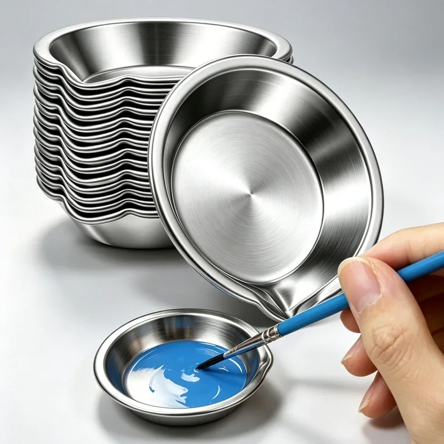 5/10/20Pcs Durable Stainless Steel Paint Palette Set,Round Mixing Trays for Artists - Metal Art Supplies for Home and School Use