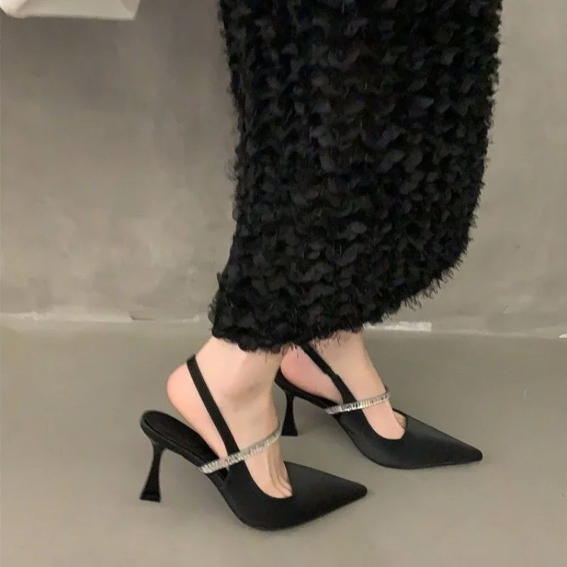 High Heels Summer 2024 Diamond Footwear Ladies Shoes Sandals for Women Rhinestones Heeled Pointed Toe Pumps Daily F Korea Casual image 4