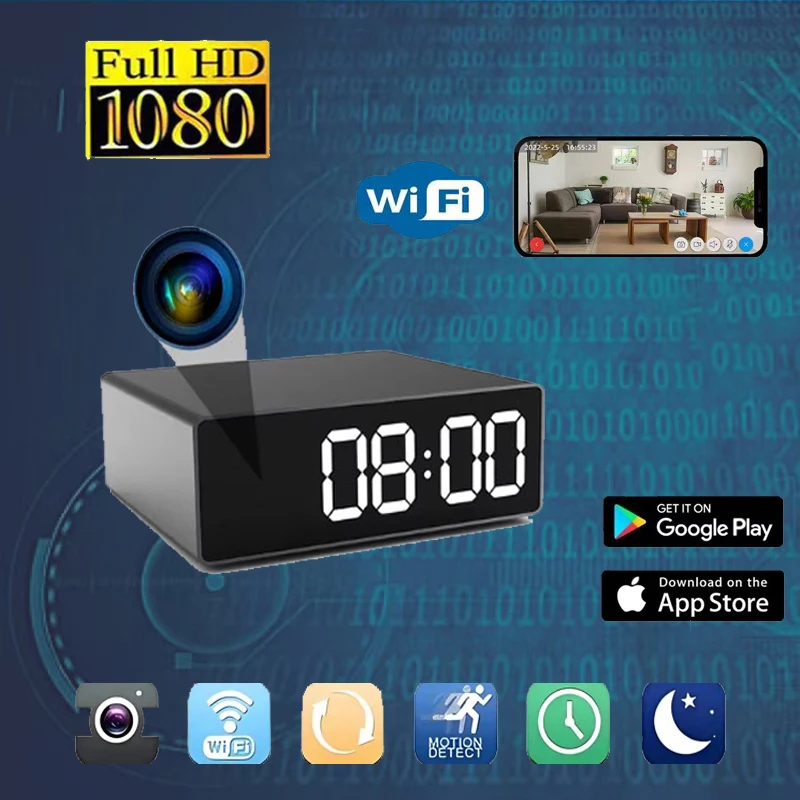 

2025 4K Mini WiFi Camera Alarm Clock, Smart Home Security Wireless Security, Infrared Night Vision Mobile Detection