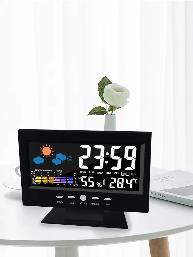 Digital Colorful Backlight Snooze Alarm Clock Weather Forecast Station Alarm Clock with Date/Temperature/Humidity/Snooze Display