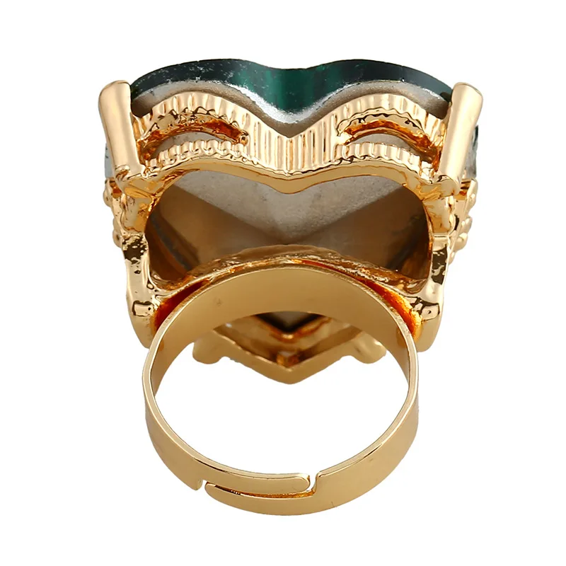 Luxury Exaggerated Red Heart Shaped Crystal Chunky Big Deep Green Glass Adjustable Rings for Women Men Party Jewelry