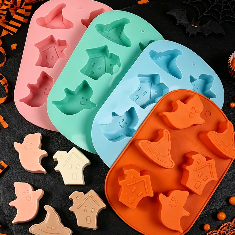 Halloween Ghost Silicone Mold Witch Hat Haunted House Chocolate Candy Fondant Cake Decorating Soap Candle Resin Baking Mold