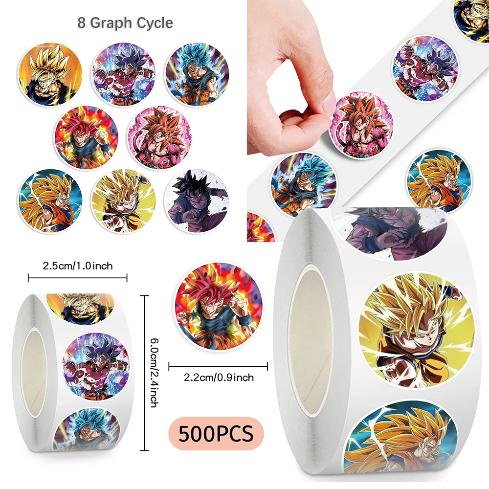 

500pcs/Roll Anime Dragon Ball Stickers Cool Son Goku Super Saiyan DIY Phone Sealing Decal Cartoon Decoration Sticker Reward Gift