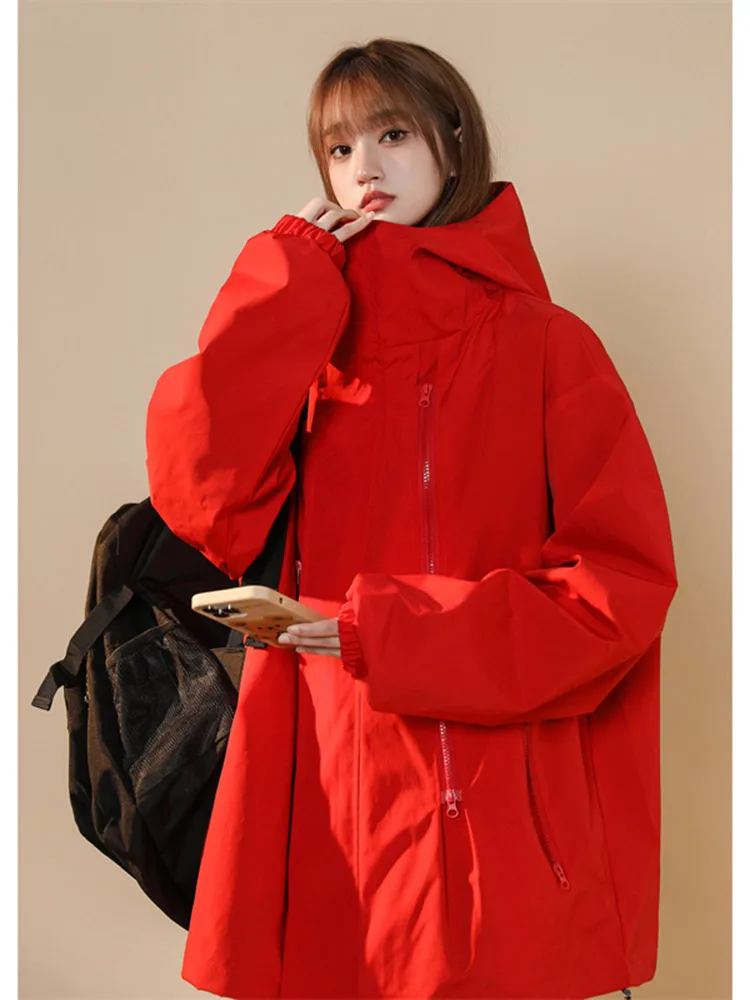 

Мужская демисезонная куртка WangBo цвета красного вина с декором в виде дракона, на молнии, свободного кроя, к празднику Года Дракона