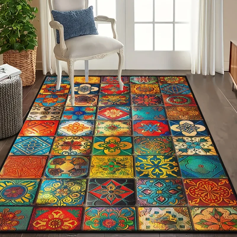 

Bohemian Mandala Plaid Print Area Mat, for Living Room Bedroom Indoor/Outdoor Decor, Bedroom Comfort Durable Polyester Rugs