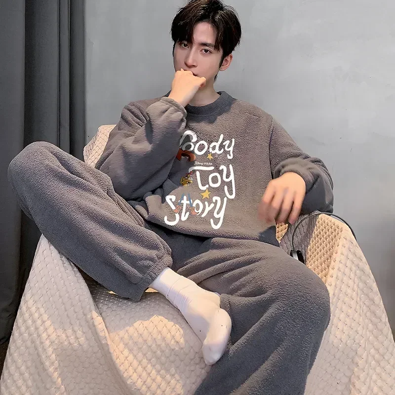 TOP Home ชุดนอนผู้ชาย Thicken ฤดูหนาวฤดูใบไม้ร่วง WARM ชุดนอน Man Lounge ผู้ชายชุด Leisure Flannel แขนยาวเสื้อผ้ายาวชุดนอนหลวม