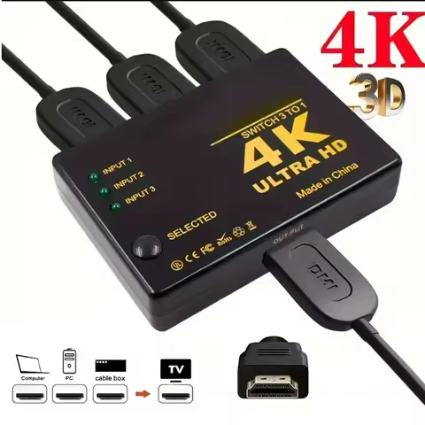 4K 3 in 1 out Switcher HDMI-compatible Switch HD 1080P Video Cable Splitter for PS4/3 HDTV PC TV Box 1x3 Hub Adapter Converter