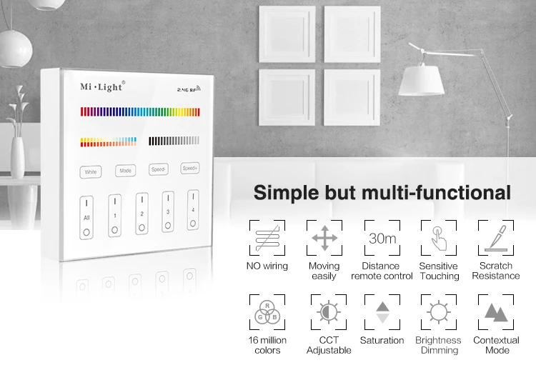 Milight B4 4-Zone RGBW RGB RGBW+CCT Smart Panel Remote Controller for led strip lights lamp bulb led tape ribbon Free shipping