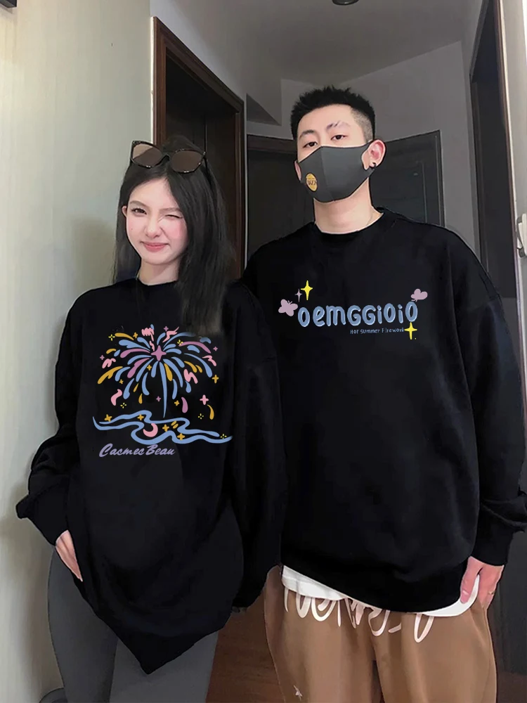 

Красочный свитер с узором фейерверка для пары Осень и зима 2024 Новый трендовый Свитер оверсайз с круглым вырезом