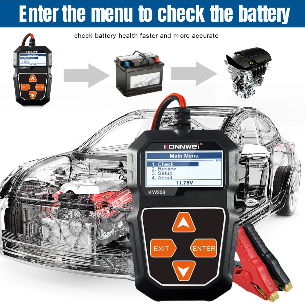 KONNWEI KW208 12V Tester di carico della batteria dell\'auto analizzatore automobilistico professionale dell\'alternatore Test di tensione della forma