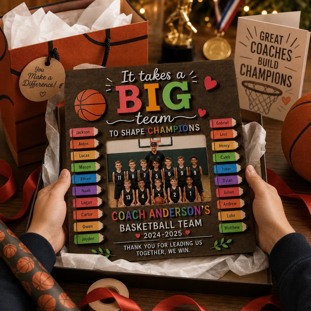 Custom Basketball Team Photo Plaque Personalized Team Name Picture Collage Wooden Decor Custom Text Coach Player Keepsake Gift