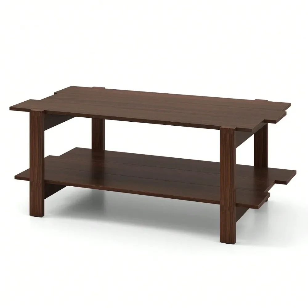 

2Tier Coffee Table Irregular Center Table With Open Storage Shelf Cocktail Table