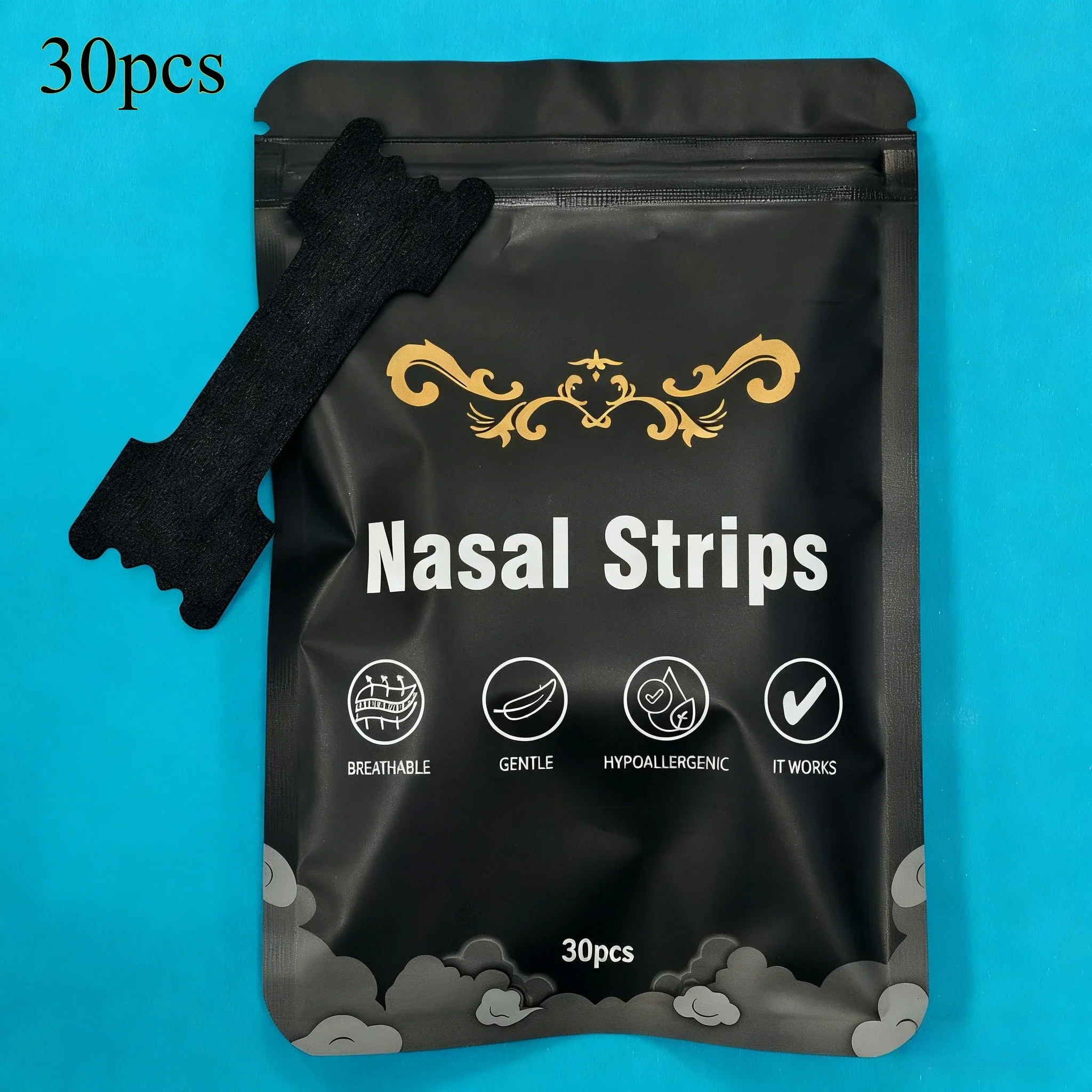 30 Pieces Black Adhesive Nasal Strips - Advanced Cough Relief Nasal Strips, Extra Long-lasting Blindfold 2026NEW
