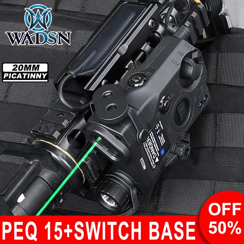 WADSN PEQ-15 Red Green Blue Laser with Pressure Switch Mount Slot Fit 20mm Rail Airsoft PEQ IR Led Light White Light Strobe