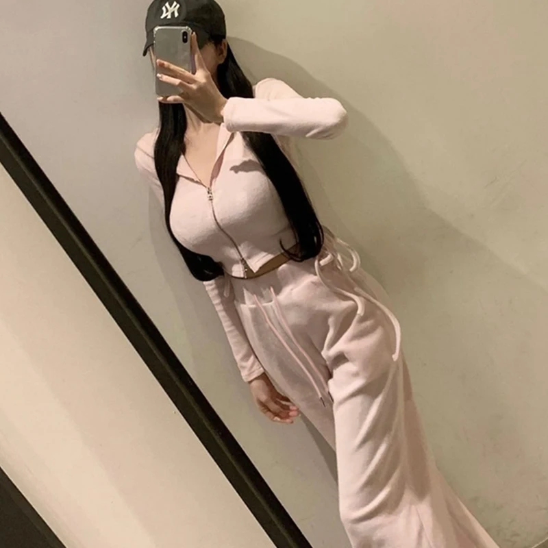 

Корейский комплект из куртки с капюшоном и повседневных брюк, женский осенний комплект Faion для похудения, женский вкус