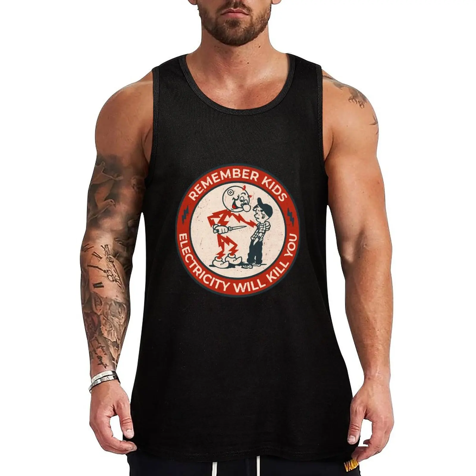 

Reddy Kilowatt, remember kids electricity will kill you Tank Top gym accessories men Men's vest Men's gym clothing