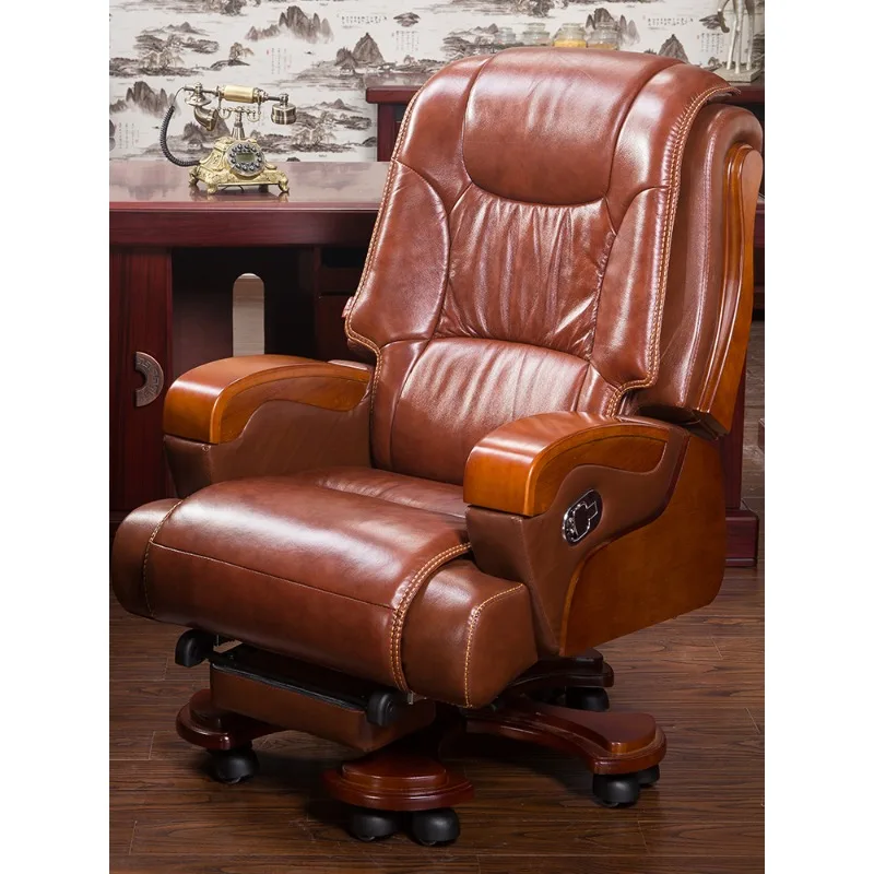 

Leather Boss Chair Office Business Classroom Office Chair Recumbable Swivel Home Computer Chair