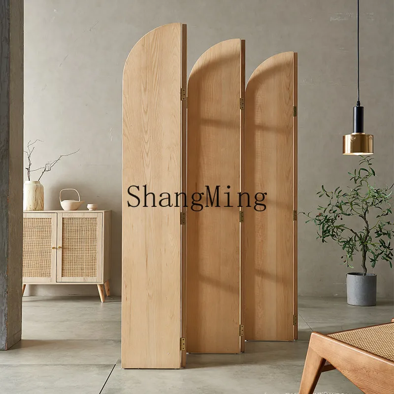 

SM Woven Solid Wood Bedroom Home Modern Partition Entrance Folding Movable Homestay Storage Screen