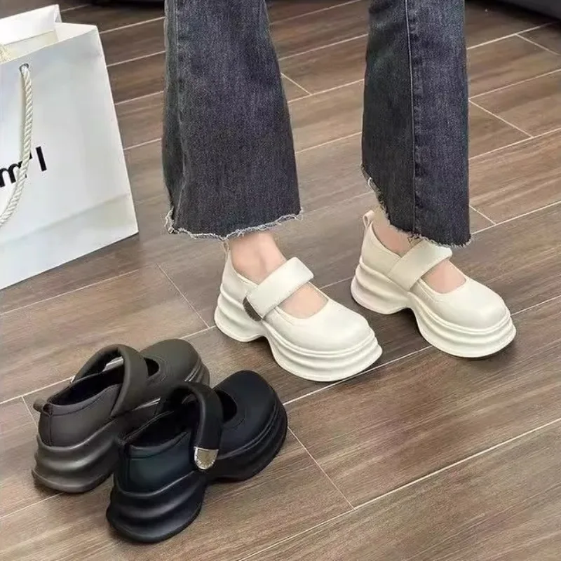 Women's Sandals Retro Small Leather Shoes 2026 Spring New Versatile Platform Heightening Loafers Fashion Women's Pumps and Heels