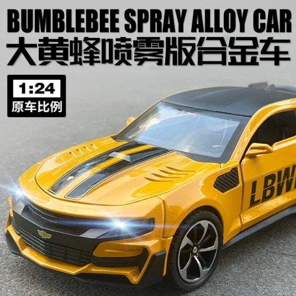 New 1:24 Chevrolet Camaro Simulation Diecast Metal Alloy Model car With Spray Sound Light Pull Back Collection Kids Toy Gift