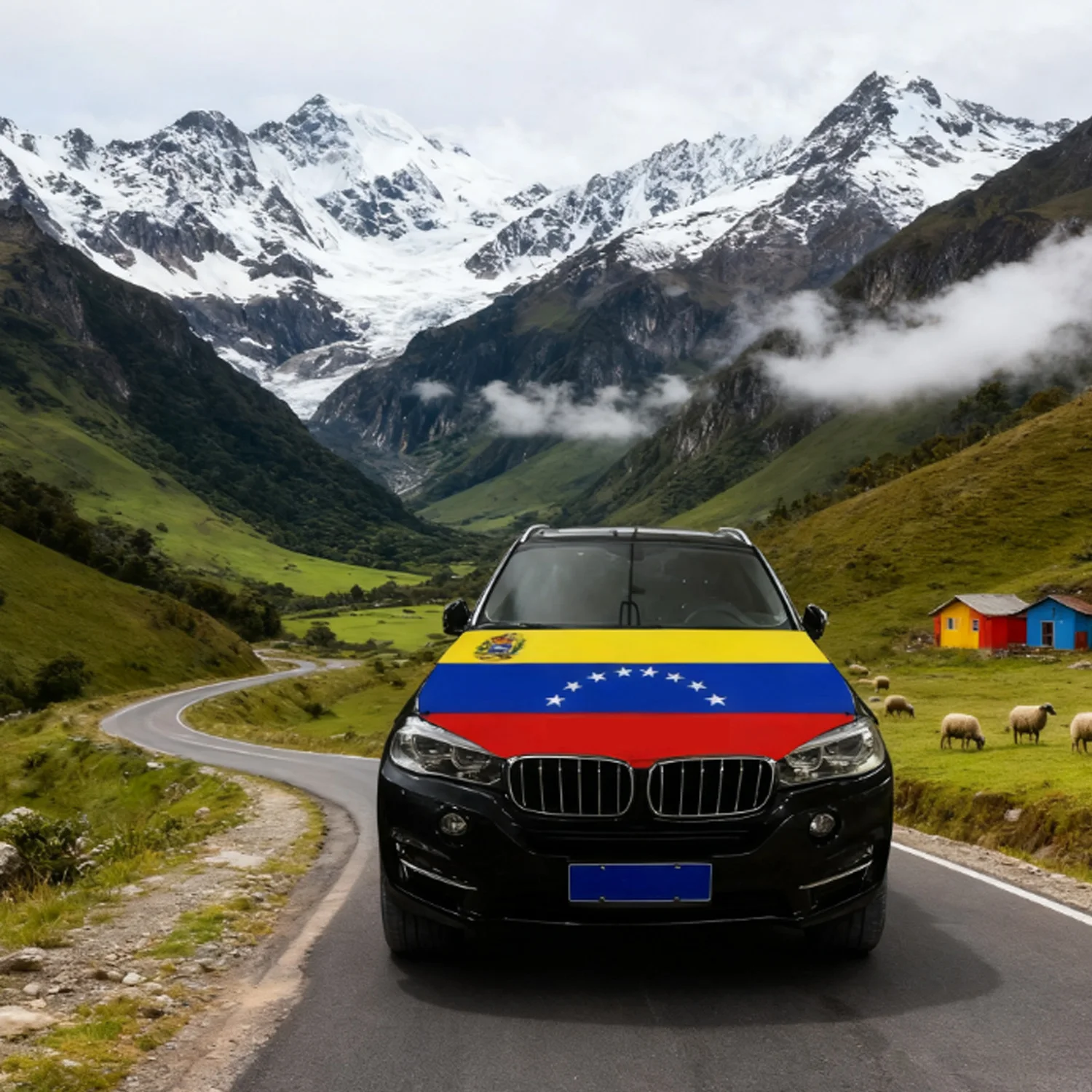 Venezuelan National Flag Car Hood cover, Car Flags and Mirror Cover Caps, Polyester Patriotic Car Accessories Decorations