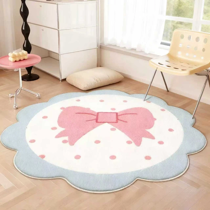 Cream Style Carpets for Living Room Pink Bow Bedroom Decor Plush Carpet Fluffy Soft Ins Girly Rug Home  Flower Shape Thicken Mat