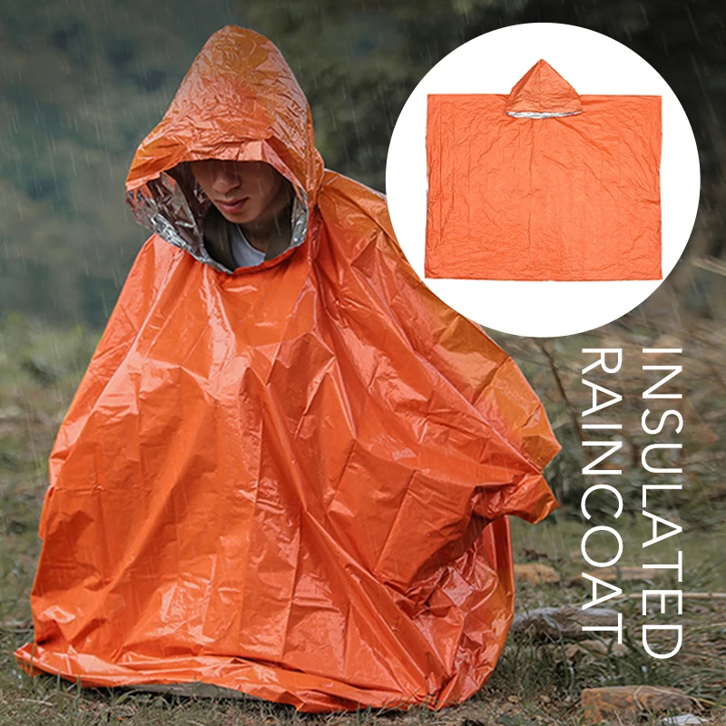 

Ultralight Double-Side Raincoat Hooded Poncho Emergency Survival Waterproof Blanket Camping Equipment Reflective Warm Rainwear