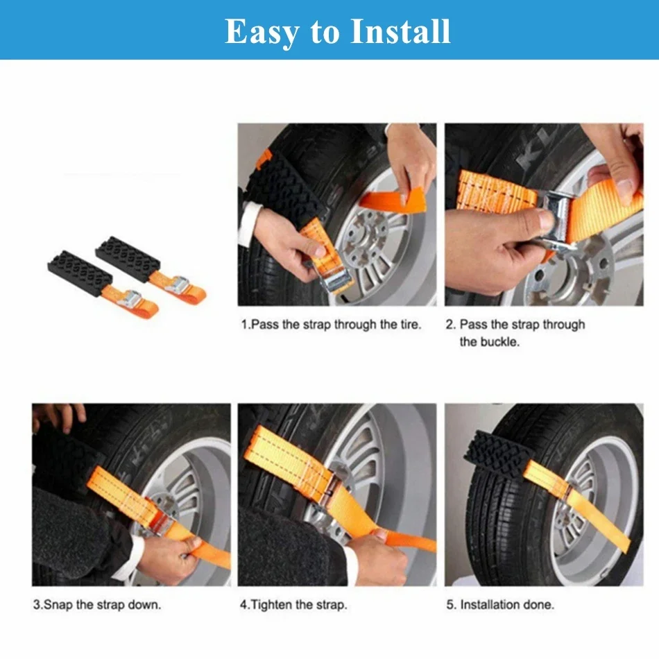 BENOO 1/2/4PCS Durable PU Anti-Skid Car Tire Traction Blocks With Bag Emergency Snow Mud Sand Tire Chain Straps For Snow Mud Ice