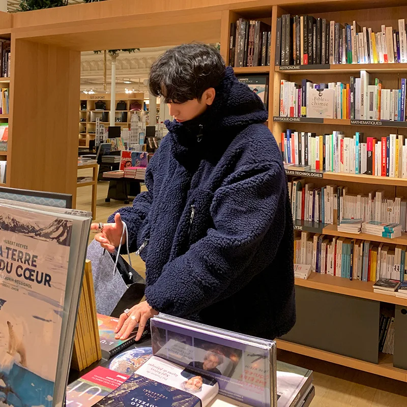 Chaqueta de Cachemira de cordero para hombre, Chaqueta de algodón de lana gruesa de invierno, versión coreana, Chaqueta de algodón holgada de tendencia, Chaqueta de algodón versátil