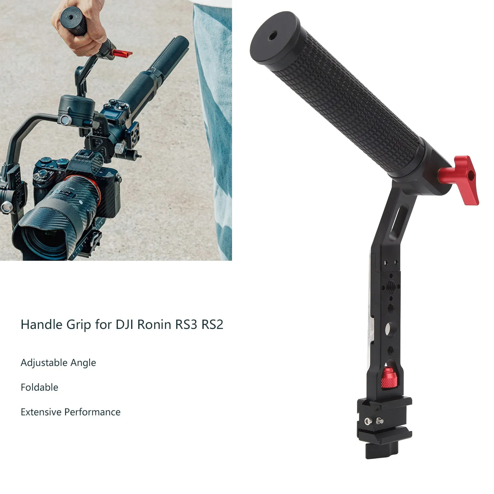 Carbon Fiber L Bracket Handle Grip w/ Foldable Cold Shoe Clamp Ronin RS2 RSC2 RS3 Handheld Stabilizer Part