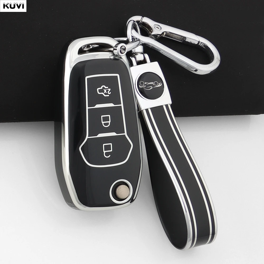 Hot TPU Folding Car Key Case Cover For Ford Figo 2017 Mondeo 5 Ecosport Puma 2020 Fiesta Mk8 Everest Ranger Keychain Accessories - view 3