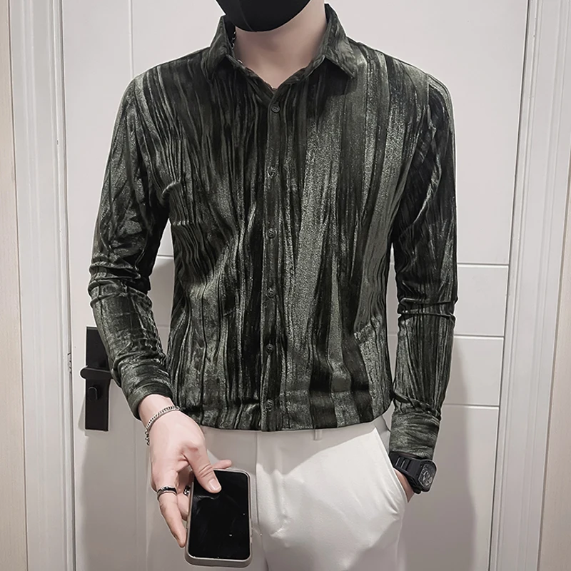 

Рубашка мужская бархатная с длинным рукавом, модная блуза Slim Fit в повседневном и деловом стиле, элегантная одежда, большие размеры 4XL, осень-весна
