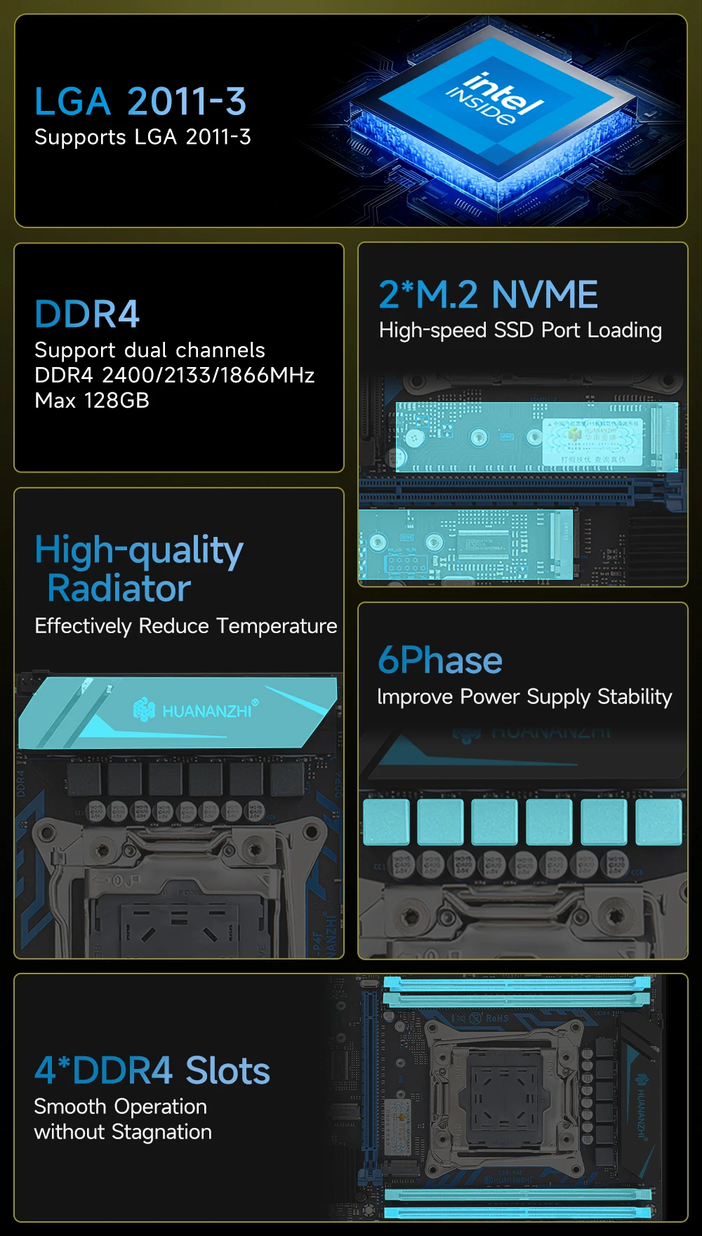 Huananzhi x99 p4f lga 2011-3 xeon x99 placa-mãe suporte intel e5 v3 v4 todas as séries ddr4 recc memória não-ecc nvme